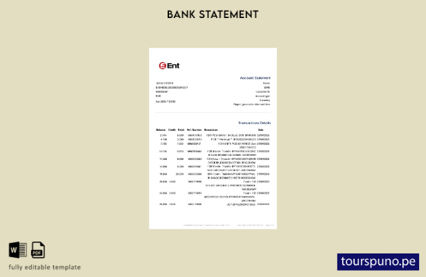 listo para imprimir plantilla de extracto bancario de USA Colorado Ent Credit Un